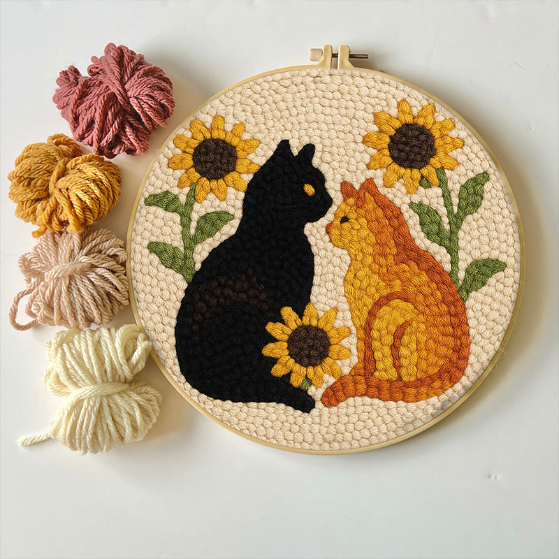 Sunflower Cats Punch Needle Kit - Lovely Animal Yarn Craft  | Diy Room Decor  - image 3