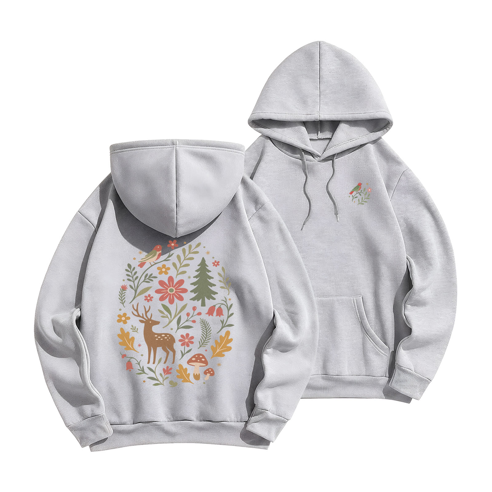Rubbyoo Deer In The Wonderful Garden Unisex Hoodie  - Grey - 2XL - image 22