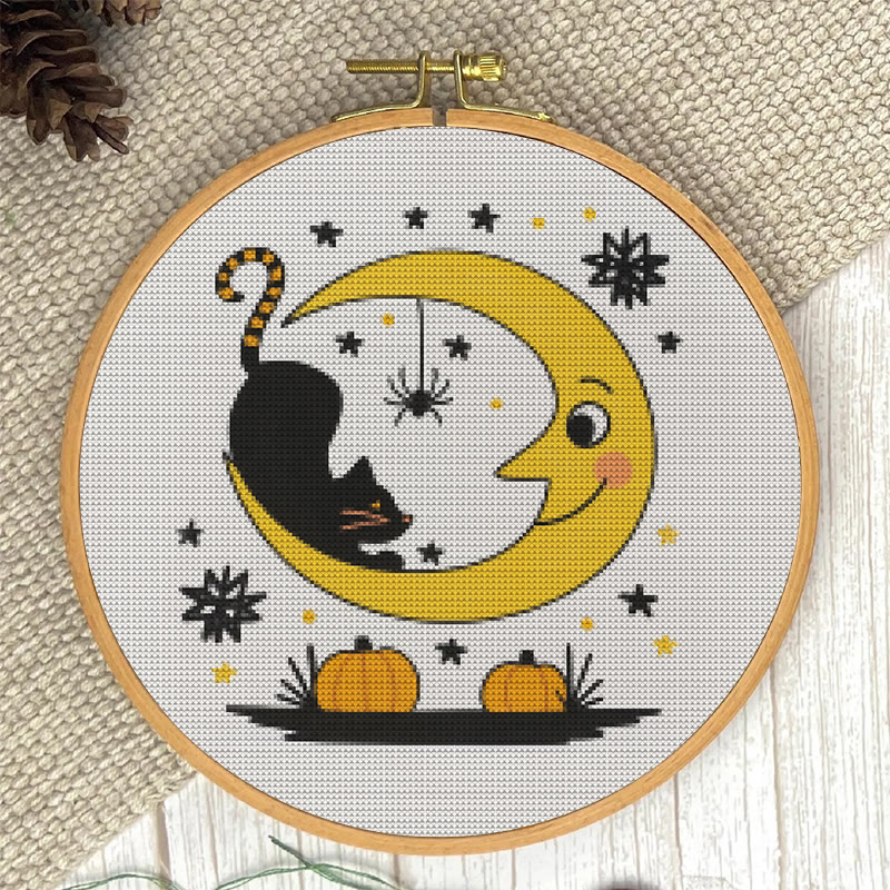 Cross Stitch Kit - Black Cat And Moon | Spooky Halloween Decor | Diy Needlework Collection - image 3