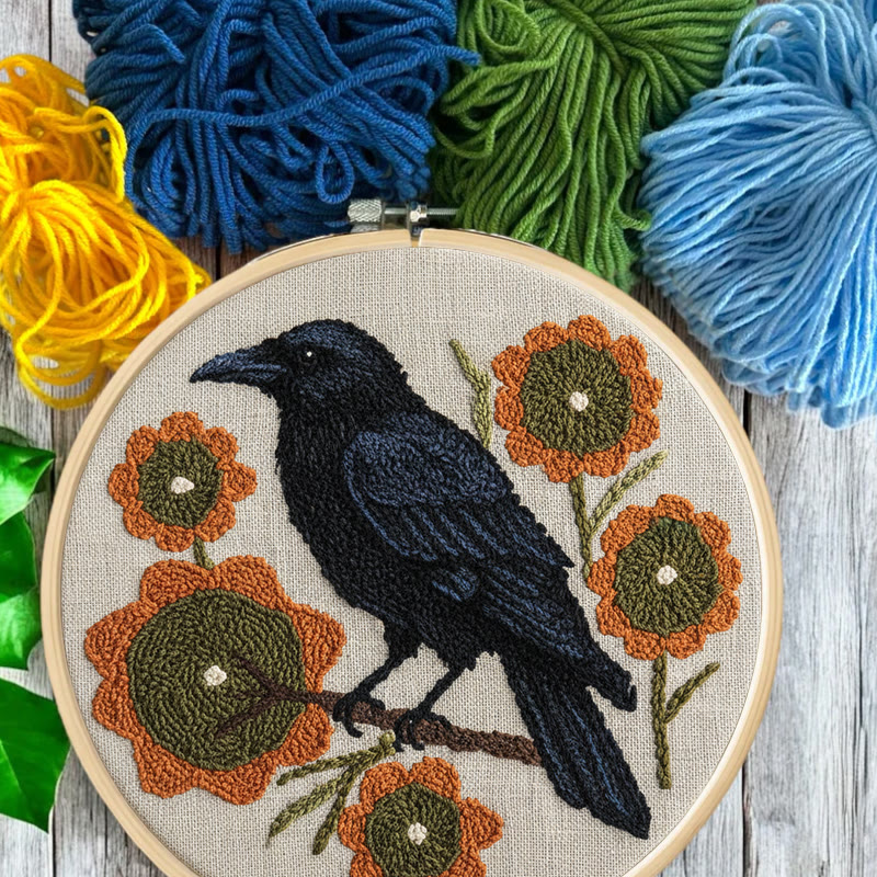  Sunflower Crow Punch Needle Kit - Diy Bird Handicraft | Decorative Hoop Art  - image 9
