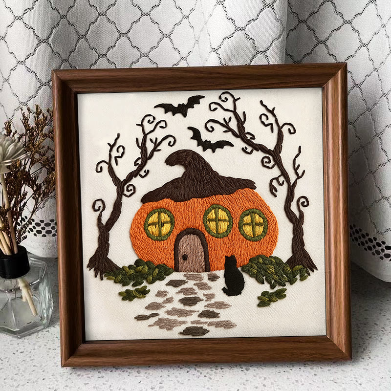 Rubbyoo Embroidery Kit - Mysterious Pumpkin House | Handmade Gifts For Helloween | Spooky Sewing Craft   - Embroidery Kit Plus An Extra Frame - image 10