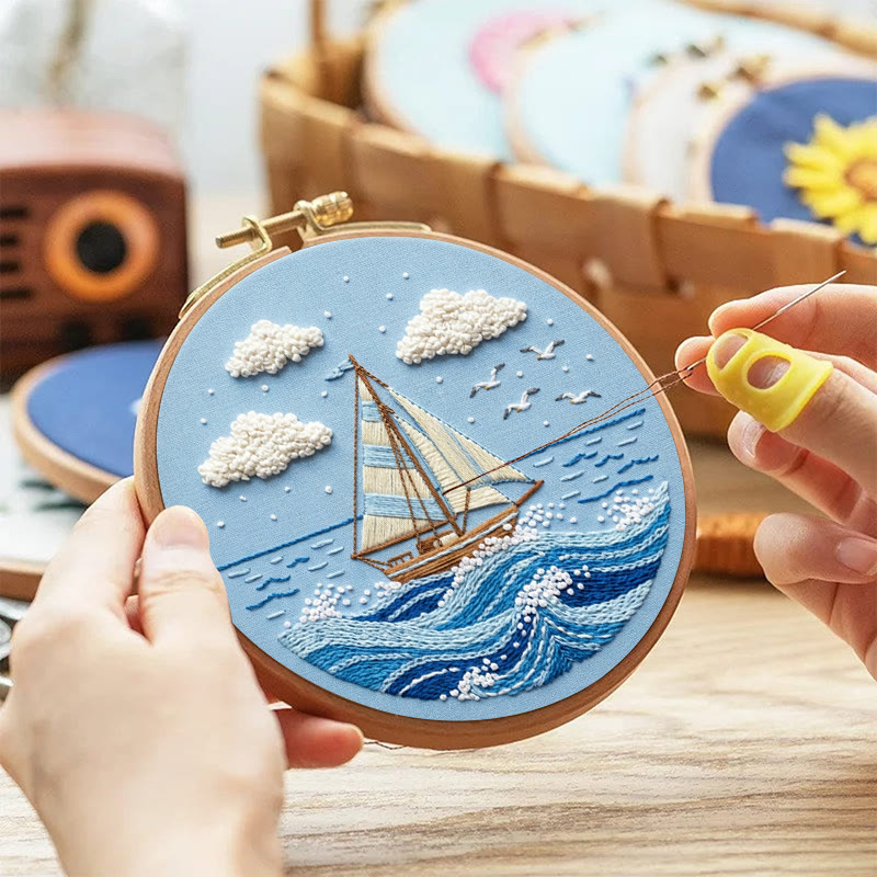 Rubbyoo Embroidery Kit - Sailboat On The Sea | Blue Toned Home Decor | Unique Nautical Gift For Her - image 5