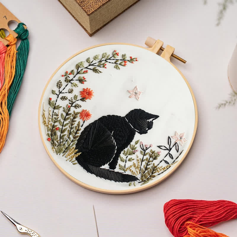 Rubbyoo Embroidery Kit - Floral Black Cat  - image 5