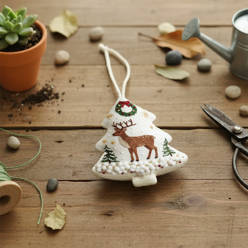 Rubbyoo Tree-shaped Embroidery Kit - Reindeer Amid Snowy Pines | Hand Embroidery Art | Festive Decor Highlight - image 10