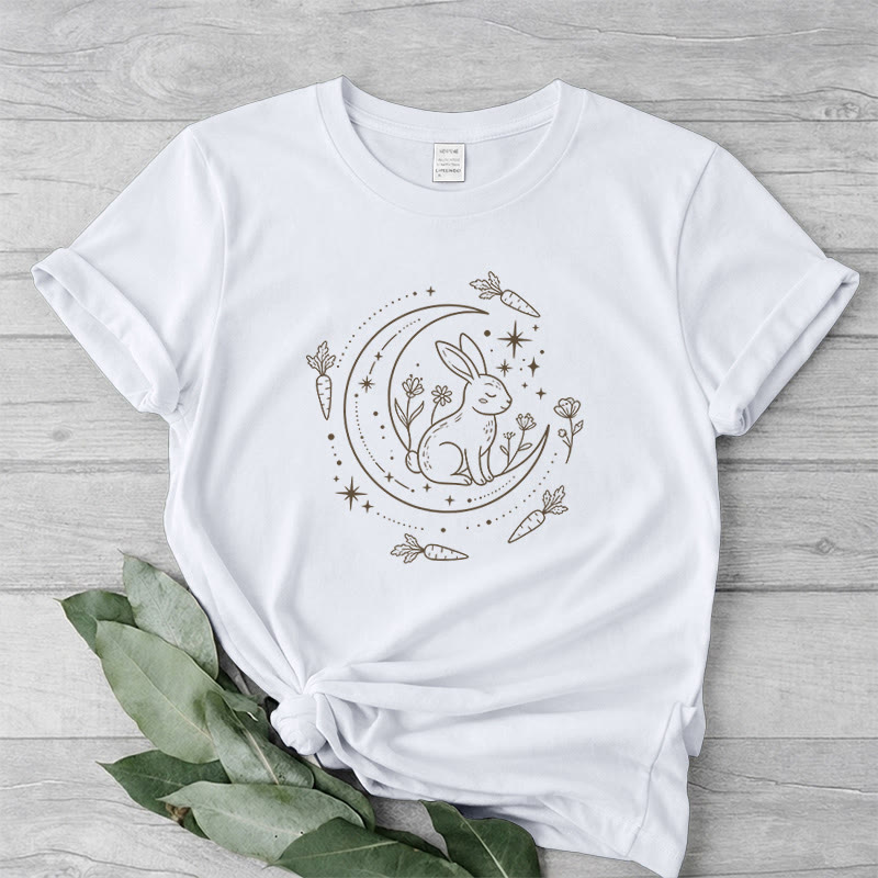 Rubbyoo Celestial Rabbit Graphic Tee  - Fairy-tale Inspired Bunny Pattern | Charming Colorful Crewneck Cloth - White - 2XL - image 8