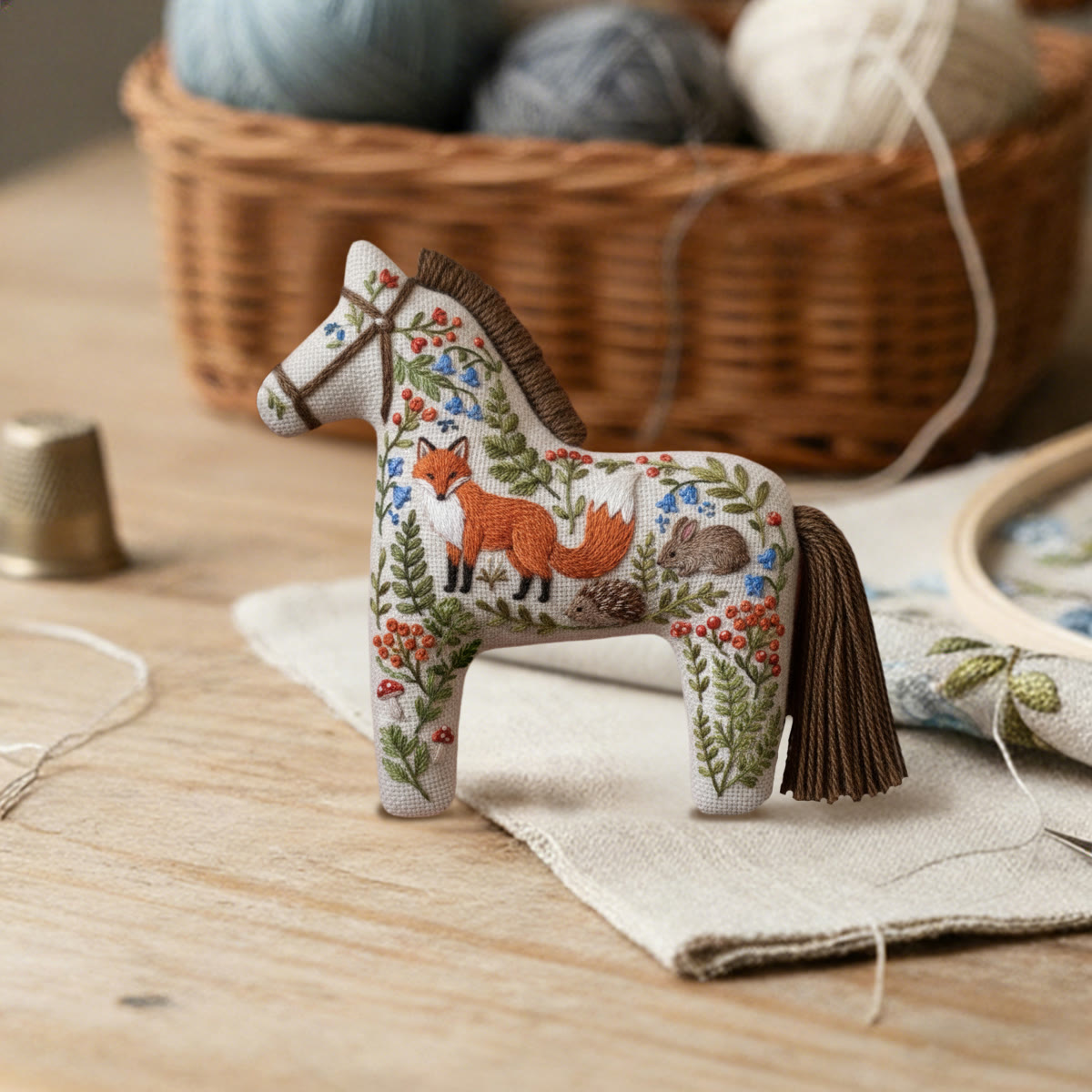 Rubbyoo Dala Horse Embroidery Kit - Fox and Woodland Friends | Beginner-Friendly Craft | Cute Gift Option - image 4