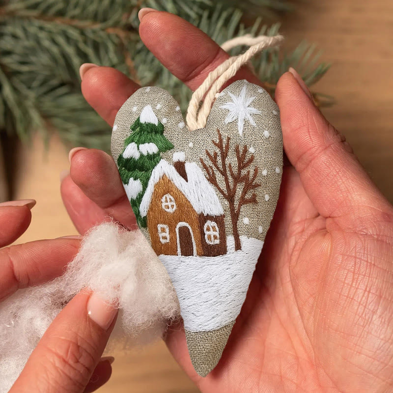 Rubbyoo Heart Embroidery Kit - Snowy House | Christmas Tree Ornament | Diy Handmade Craft - image 8