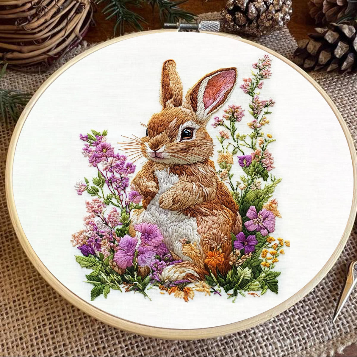 Rubbyoo Embroidery Kit - Bunny In Blooming Garden | Handcrafted Nature Art | Ideal For Animal Lovers - image 8