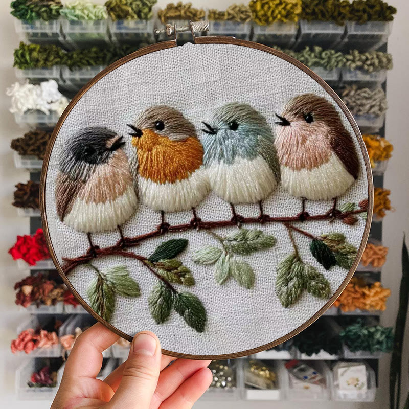 Rubbyoo Embroidery Kit - Four Birds on Branch | Modern Embroidery Hoop | Charming Wall Decor - image 9