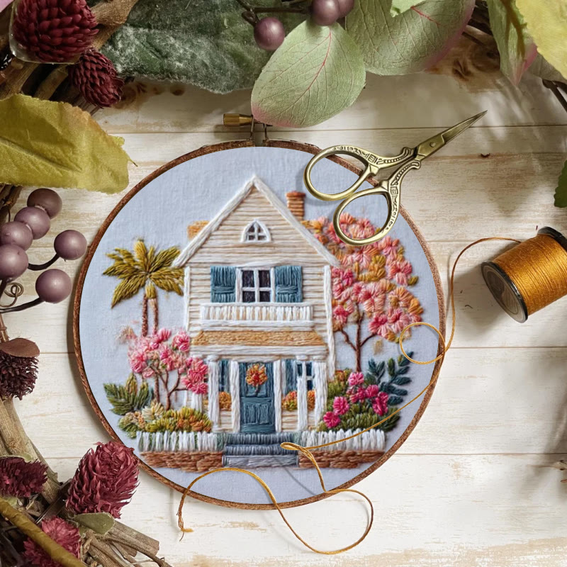 Rubbyoo Embroidery Kit - Vintage Cottage | Handmade Landscape Needlework | Diy Home Ornament - image 7