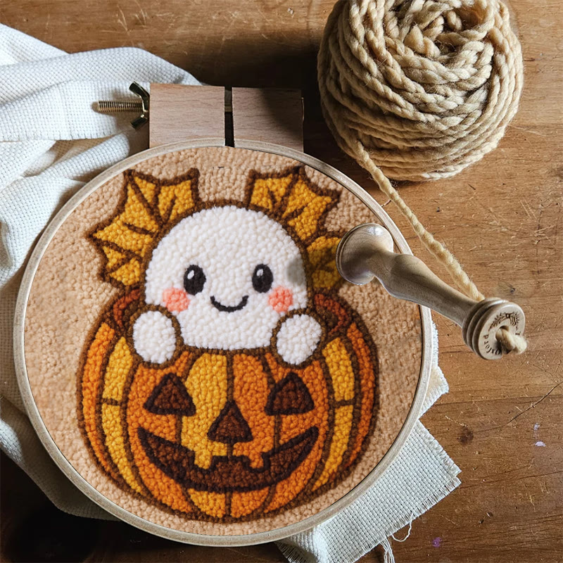 Pumpkin Ghost Punch Needle Kit - Adorable Halloween Craft | Diy Decorative Art - image 5