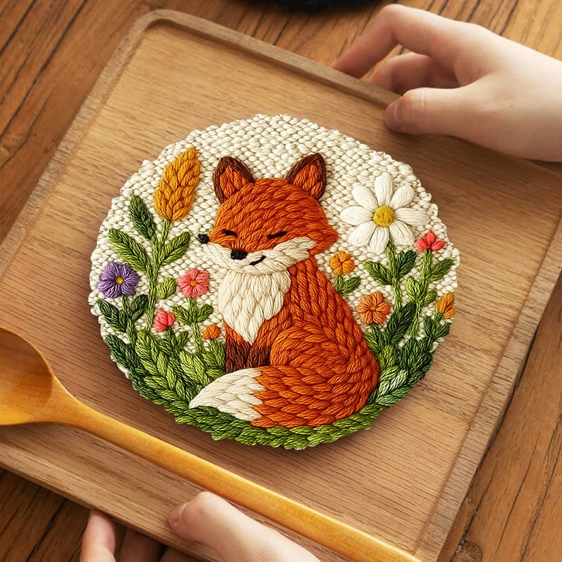 Floral Fox Punch Needle Kit - Lovely Handmade Craft | Perfect For Birthday Gift - 5 inch Coaster Kit - image 9