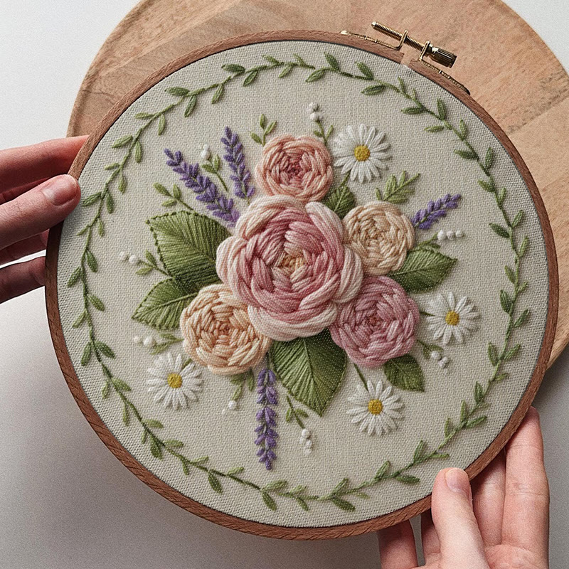 Rubbyoo Embroidery Kit - Peony Lavender Wreath | Elegant DIY | Timeless Present - image 5