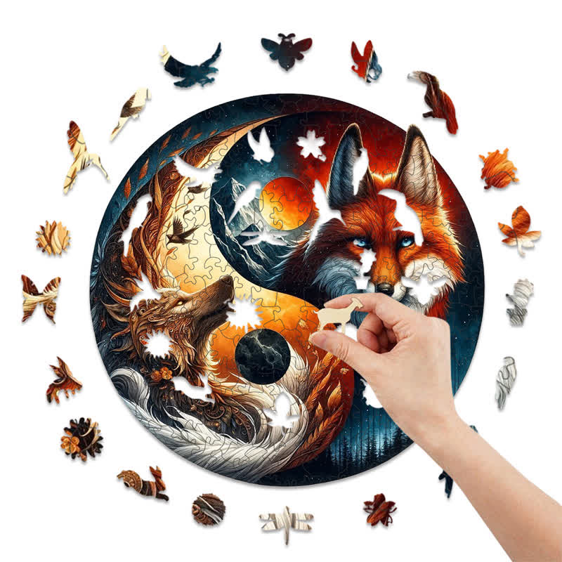 Rubbyoo Fox and Wolf Yin Yang - Wooden Jigsaw Puzzle