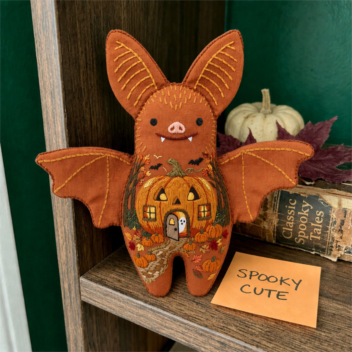 Rubbyoo Bat Embroidery Kit - Pumpkin House |  Creepy Cute Gift | Bedroom Hanging Decor - image 3