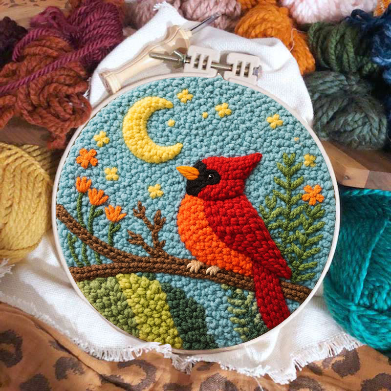 Moonlit Red Cardinal Punch Needle Kit – Thoughtful Gift for Her | Elegant Cozy Home Decor - image 3