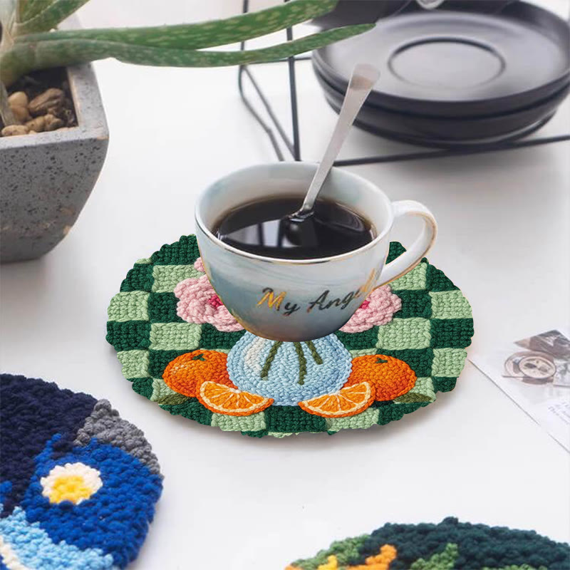 Blush Flower And Orange Checkerboard Punch Needle Kit – Exquisite Handmade Gift | Novice-Friendly DIY Project - image 5