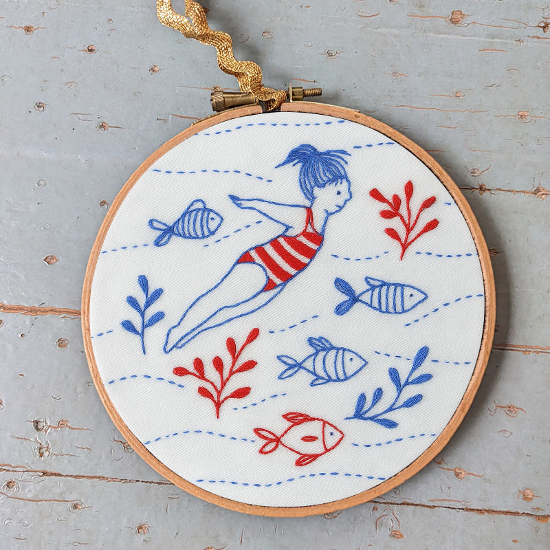 Rubbyoo Embroidery Kit - Swimming Girl | Undersea Fish Handicraft | Perfect Gifts For  Swimming Lovers - image 3