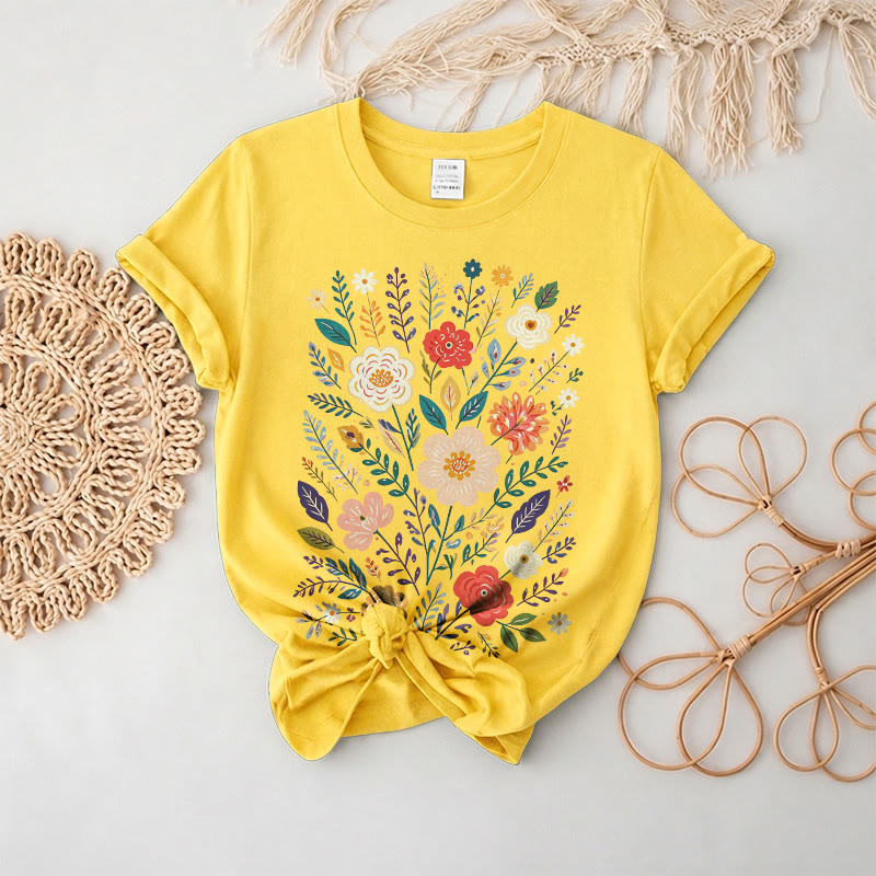 Rubbyoo Beautiful Flowers  Graphic Tee  - Elegant Floral Gift For Her  | Comfortable Daily T-shirt - Yellow - 2XL - image 12