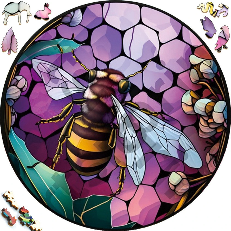 Purple Garden Bee - Wooden Jigsaw Puzzle