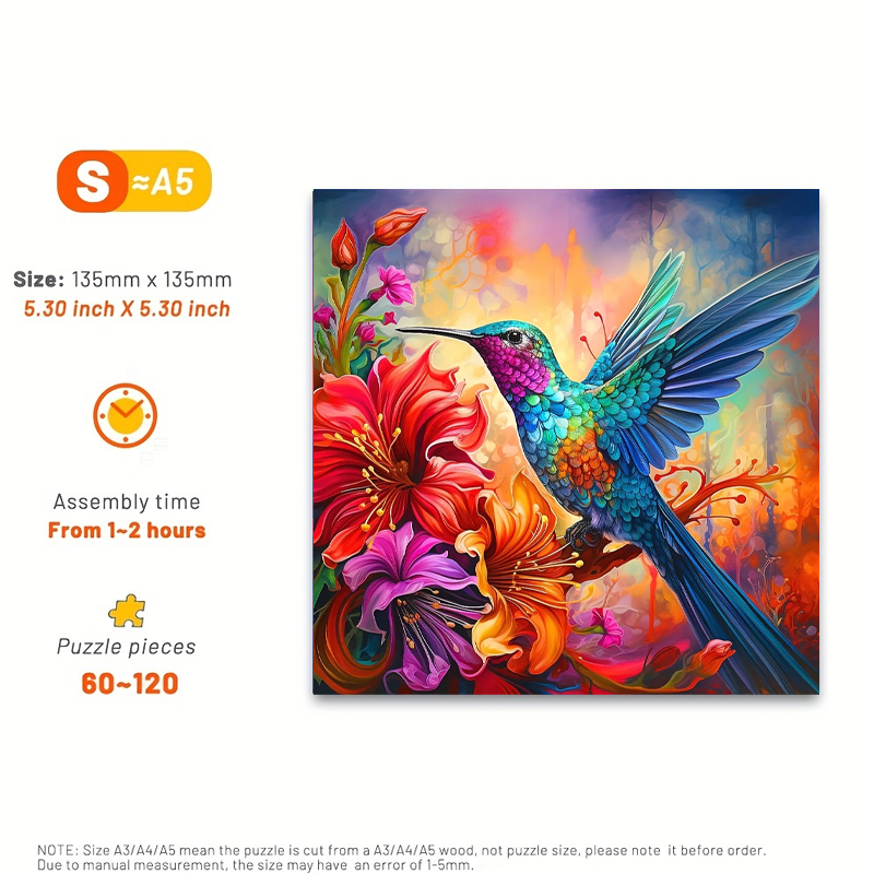 Hummingbird On Flowers - Wooden Jigsaw Puzzle