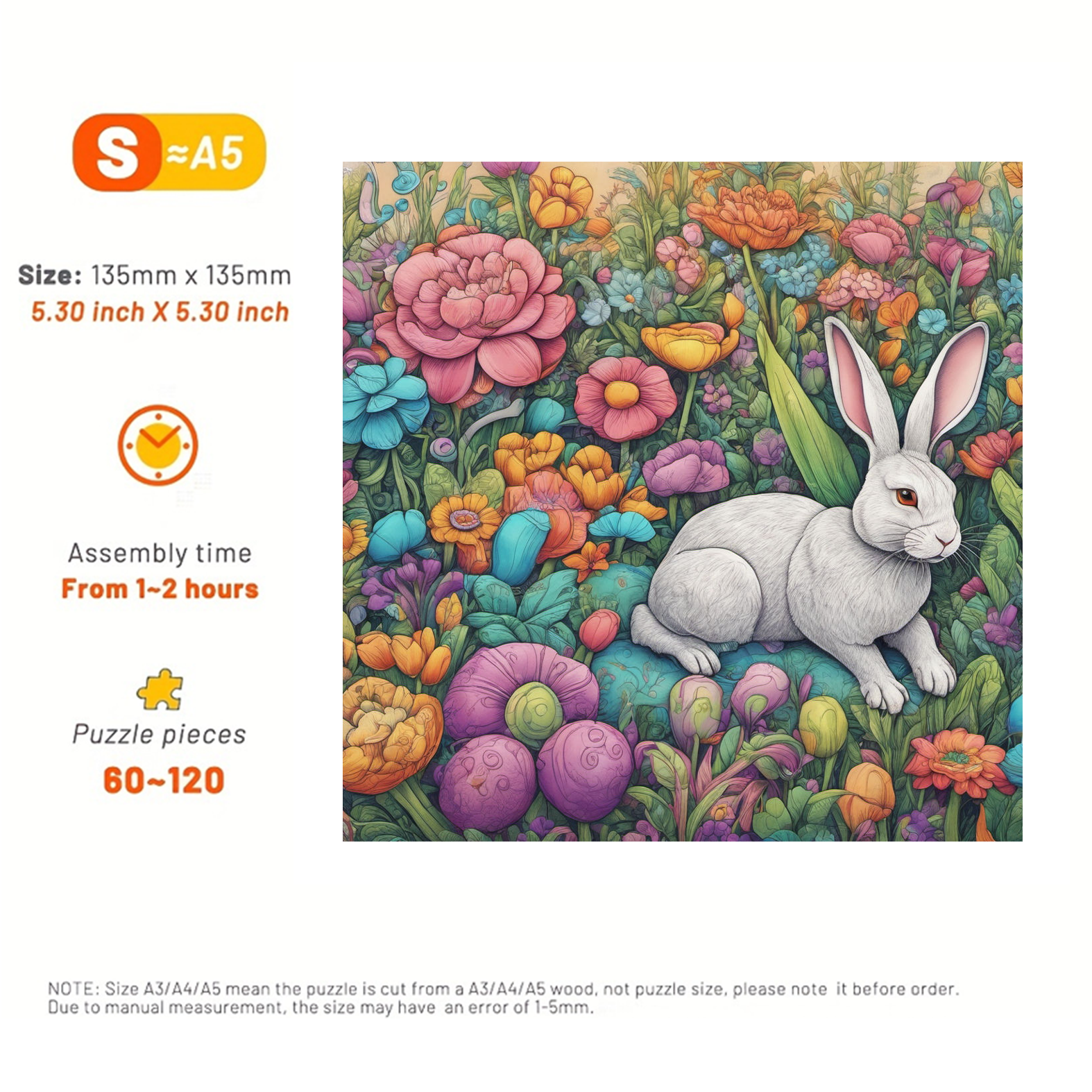 Rabbit Resting Among Lush Flowers - Wooden Jigsaw Puzzle