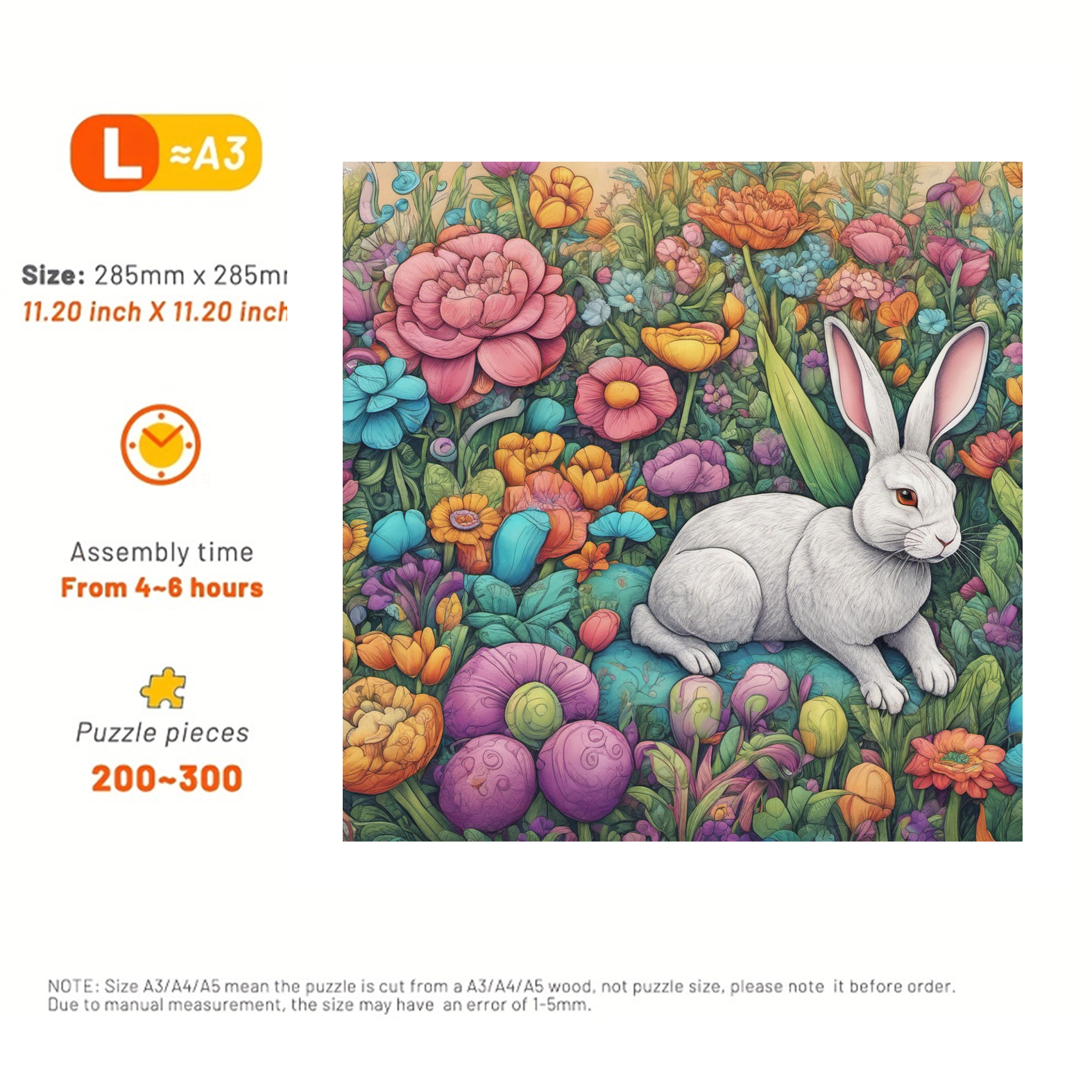 Rabbit Resting Among Lush Flowers - Wooden Jigsaw Puzzle
