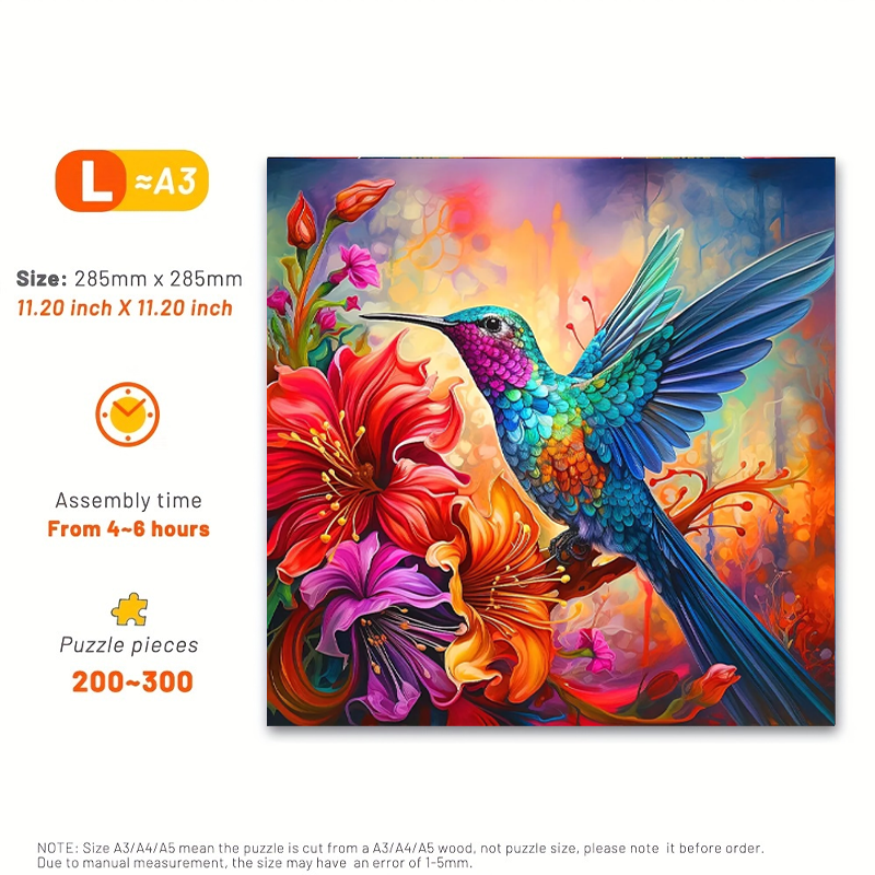 Hummingbird On Flowers - Wooden Jigsaw Puzzle