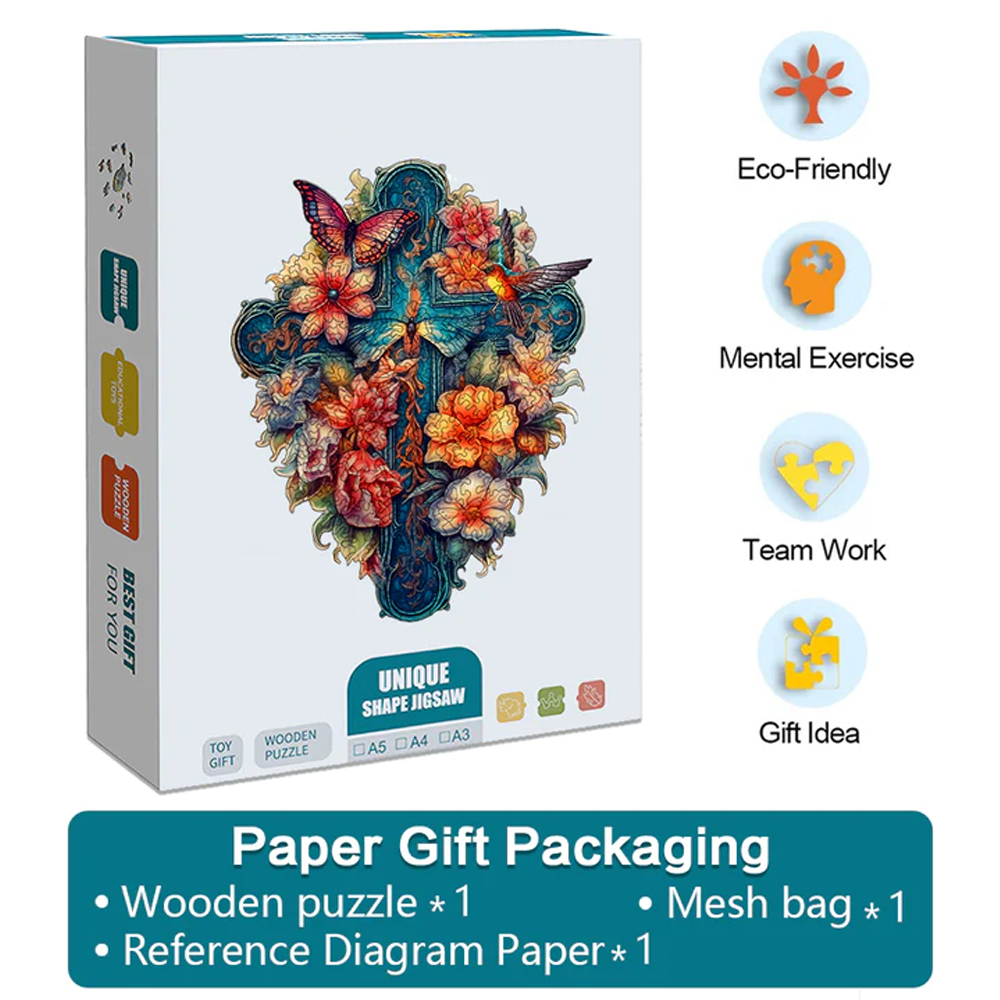 Flower And Bird Cross - Wooden Jigsaw Puzzles