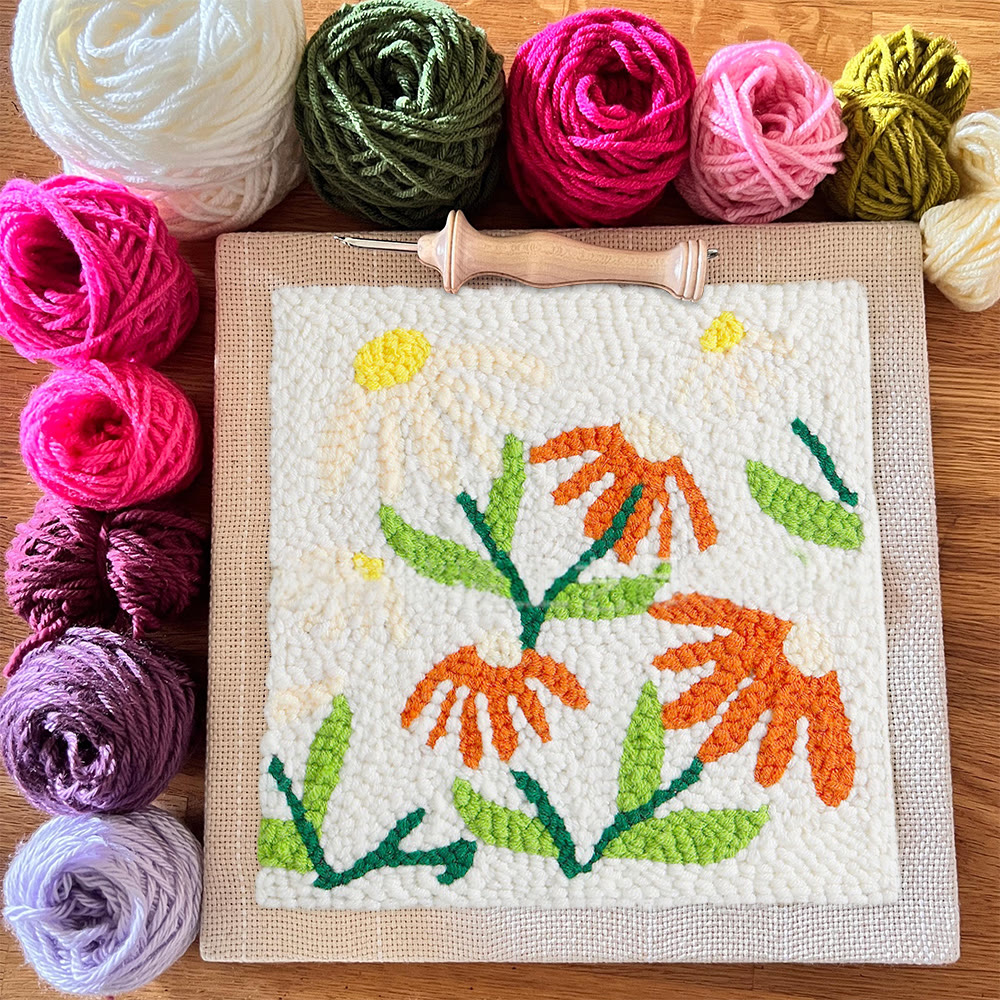 Little Flowers Square Punch Needle Kit - Diy Yarn Craft | Handmade Floral Ornament  - image 10