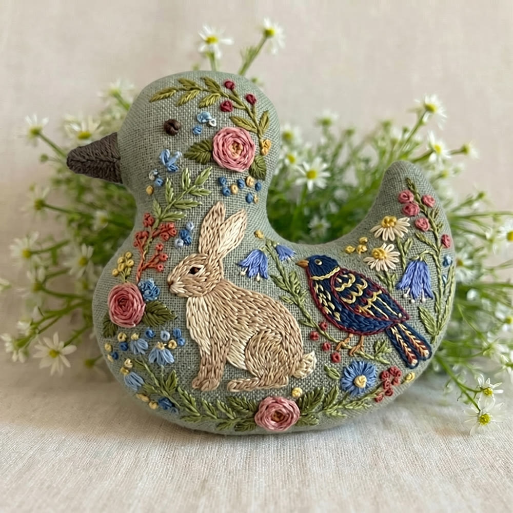 Rubbyoo Duck Embroidery Kit - Bunny Bird Flower Garden | Keychain Ornament | Unique Diy Craft Decor - image 1