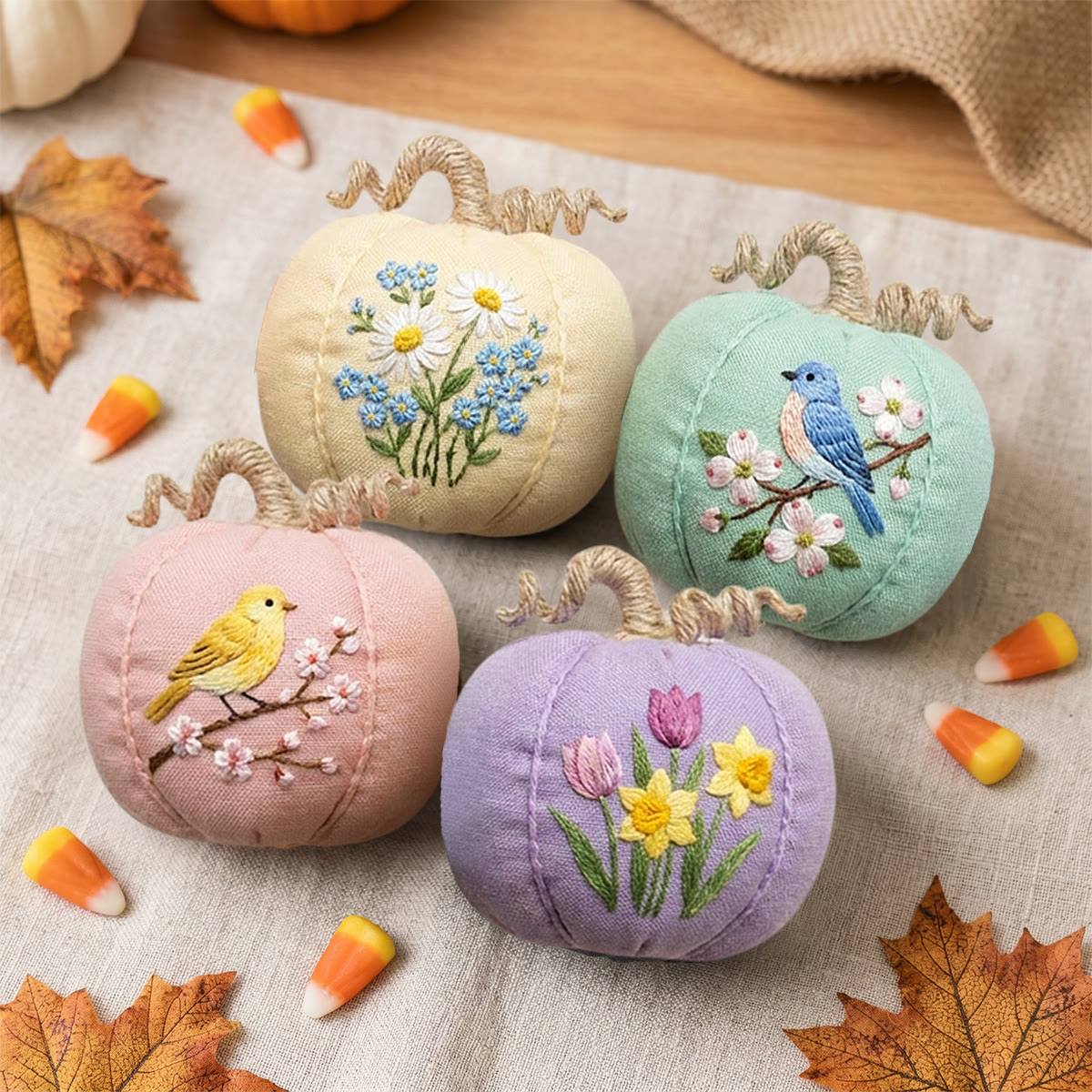 Rubbyoo Halloween Pumpkin Embroidery Kit -  Blooms & Birdsong | Cozy Handmade Sewing Kit | Pastel Colors Women Bag Charm - image 12