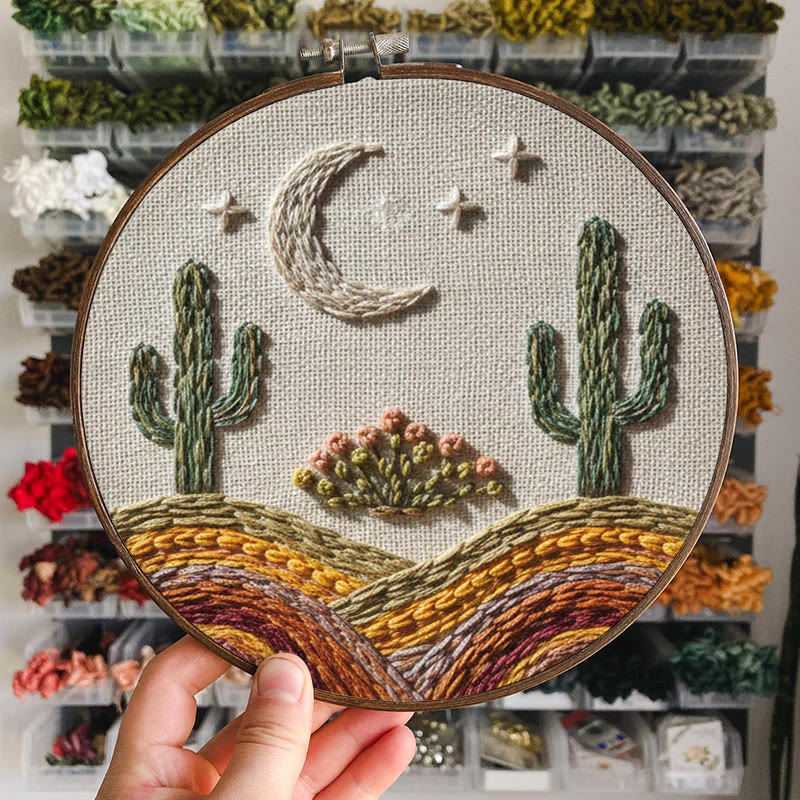 Rubbyoo Embroidery Kit - Night Cactus | Beginner-friendly Needle Art | Diy Home Decor - image 4