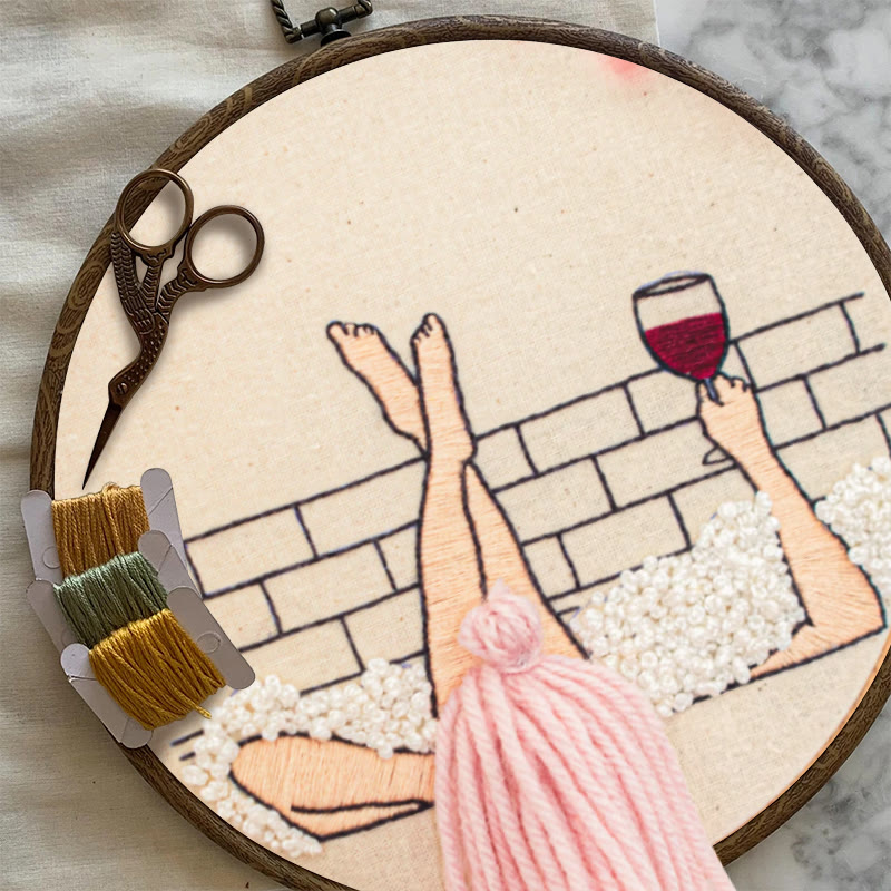 Rubbyoo Embroidery Kit - Wine And Bath | 3d Hair Handicraft | Creative Needle Artwork - image 8
