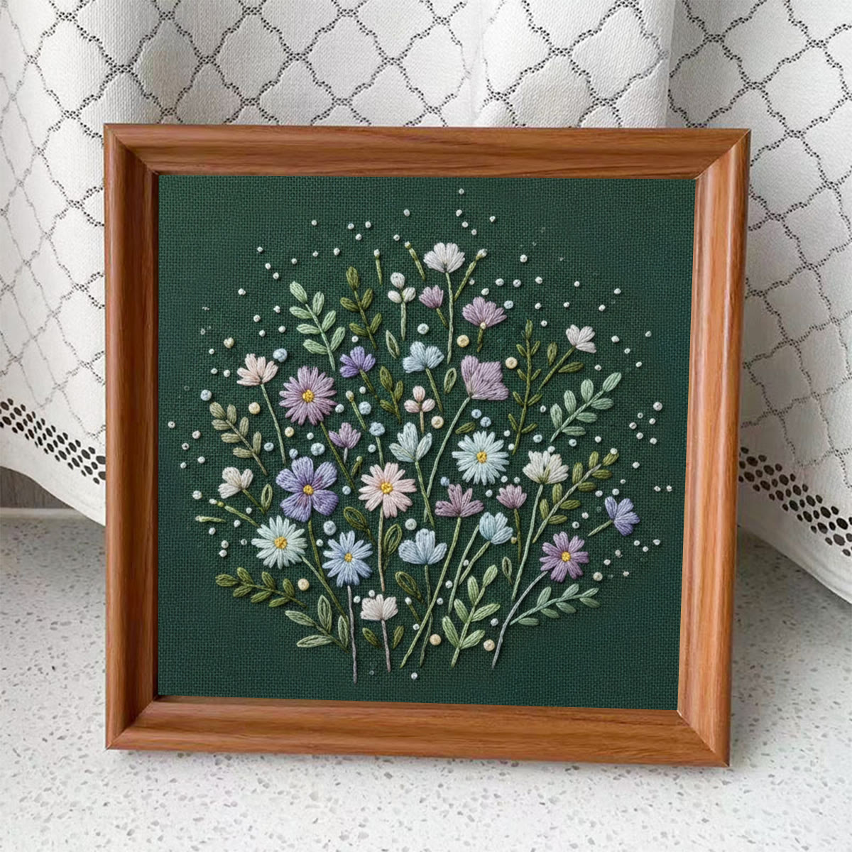 Rubbyoo Embroidery Kit - Dark-Background Soft Floral Cluster | Fresh Home Decor Hanger | Newbie-Friendly Hand Stitch - Embroidery Kit Plus An Extra Frame - image 4