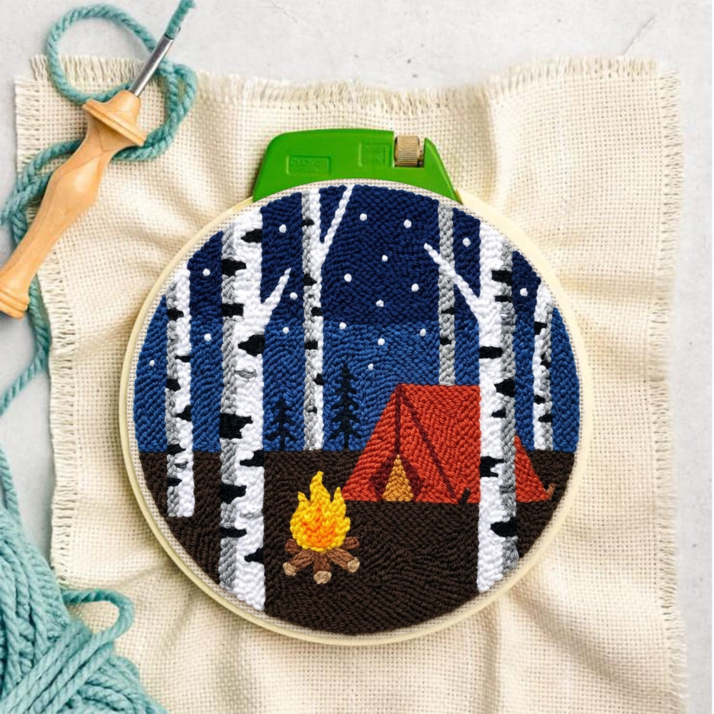 Starry Night Campfire Punch Needle Kit - Handmade Textured Fiber Art | Cozy Room Atmosphere - image 6
