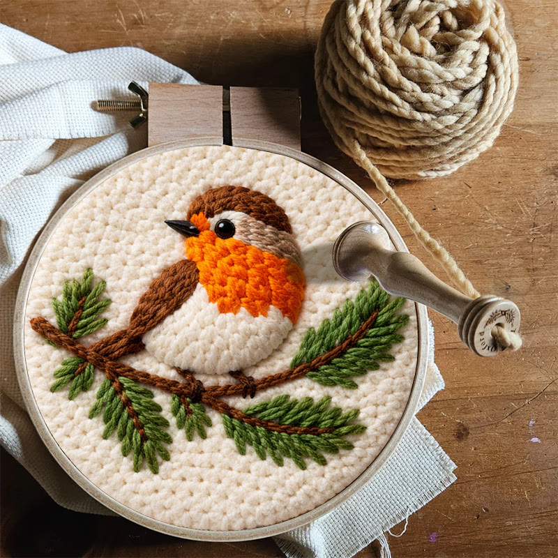 Cheerful Robin Branch Punch Needle Kit – Simple Handcraft Diy | Easy-to-make Decorative Pendant - image 9