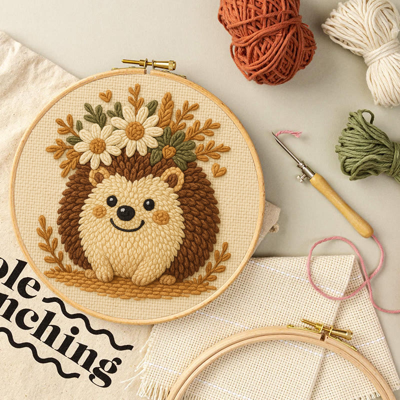 Daisy Hedgehog Punch Needle Kit - Diy Floral Craft | Lovely Animal Needlework  - image 4