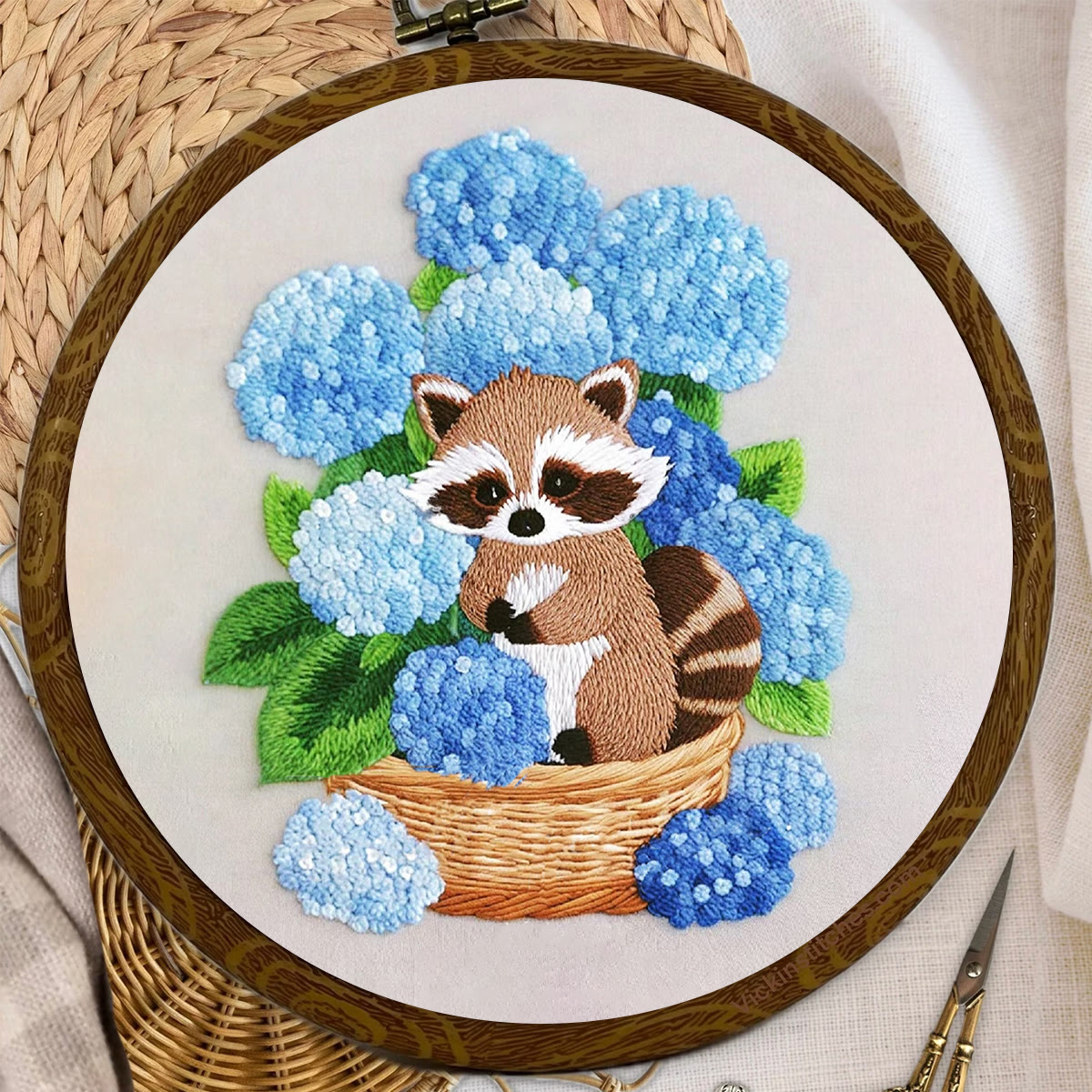 Rubbyoo Embroidery Kit- Cute Raccoon With Blue Flower Diy Craft Kits | For Craft Lover - image 8