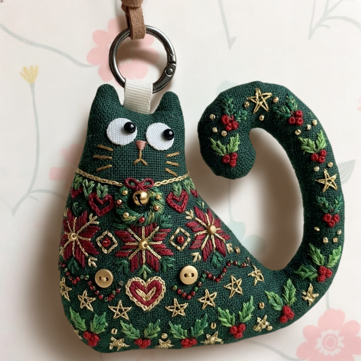 Rubbyoo Cat Embroidery Kit - Holly And Berries | Elegant Gift For Moms | Auto Rearview Mirror Charm - image 4