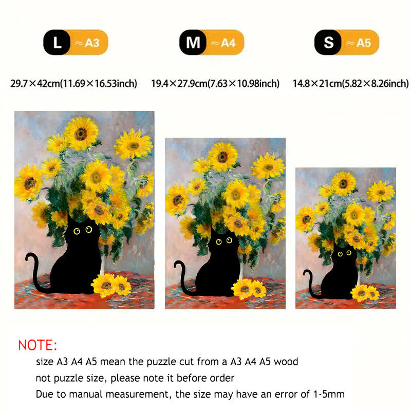 Rubbyoo Claude Monet Sunflowers Cat - Wooden Jigsaw Puzzle