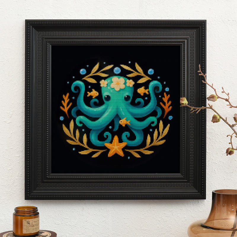  Cross Stitch Kit - Whimsical Octopus | Ocean Animal Craft | Diy Stitch Wall Decor - image 10