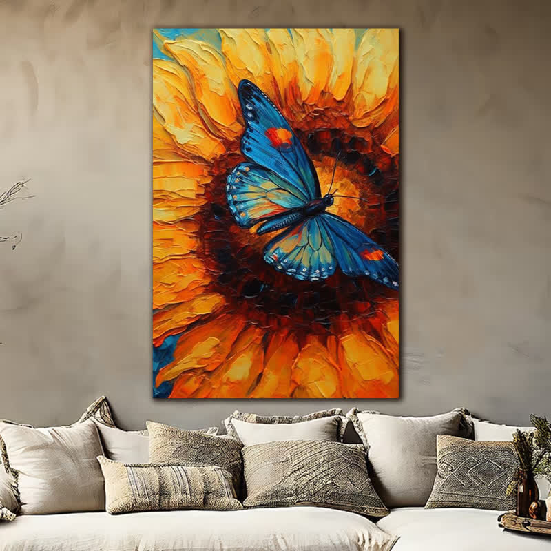 Sunflowers and a Blue Butterfly - Wooden Jigsaw Puzzle