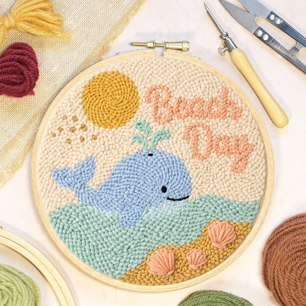 Happy Blue Whale Punch Needle Kit - Ocean Motif Housewarming Gift | Warm-toned Table Decoration - image 3