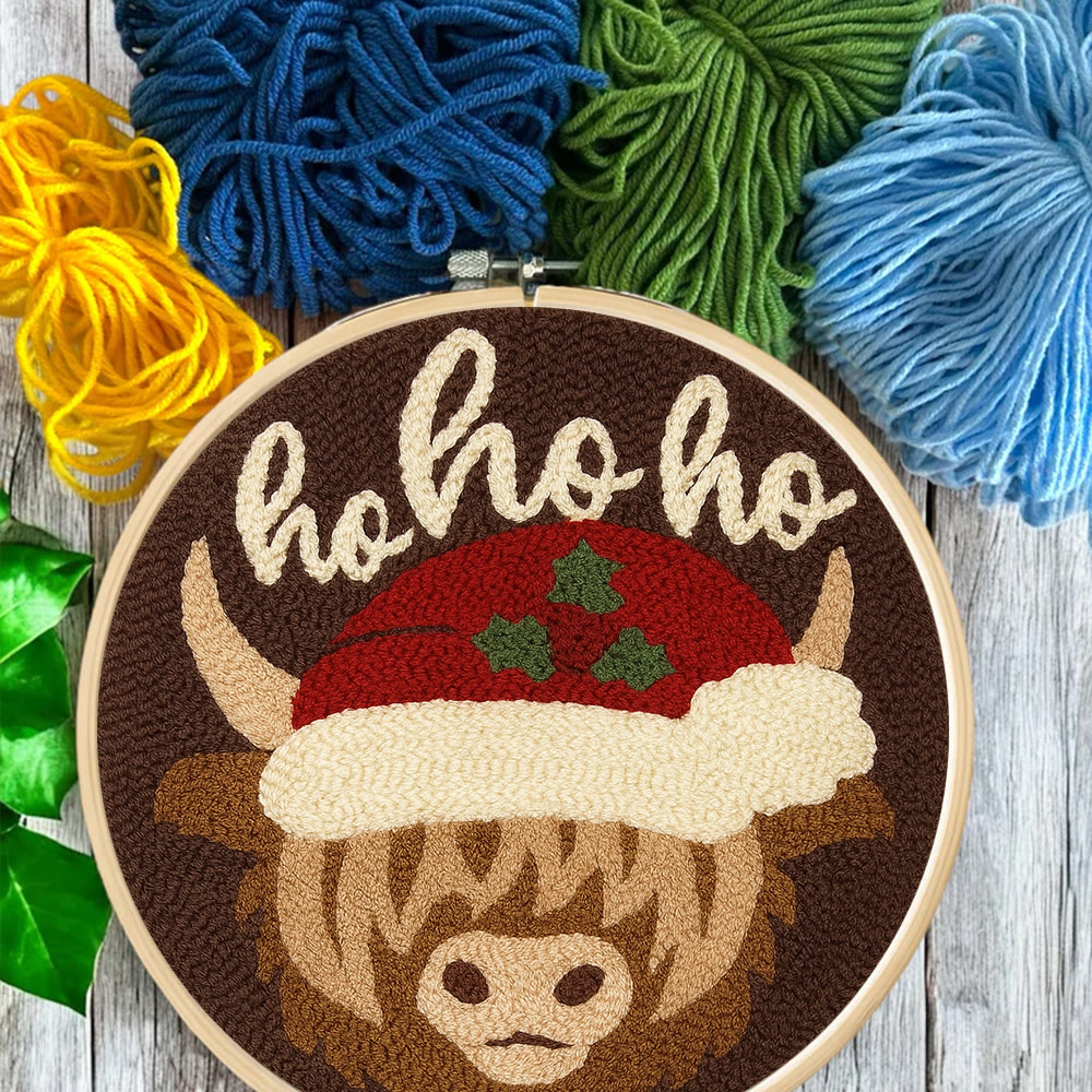 Christmas Highland Cow Punch Needle Kit - Diy Door Decor | Easy Handicraft For Adults - image 5