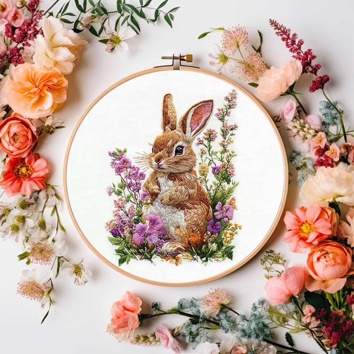 Rubbyoo Embroidery Kit - Bunny In Blooming Garden | Handcrafted Nature Art | Ideal For Animal Lovers - image 7