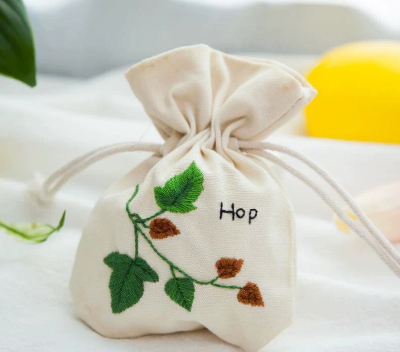 Handmade Drawstring Pouch Kit | Botanical Handmade Craft | Jewelry Storage Bag | Gift For Her - Hop - image 8