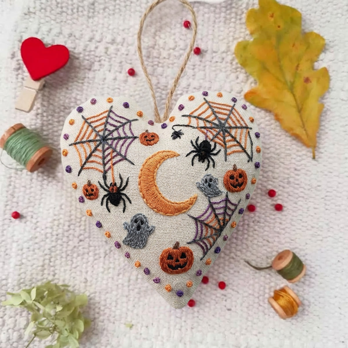 Rubbyoo Heart Embroidery Kit - Eagle Owl | Creepy Cute Ghost & Spider Sewing Kit | Halloween Holiday Vibe Pendant - image 3