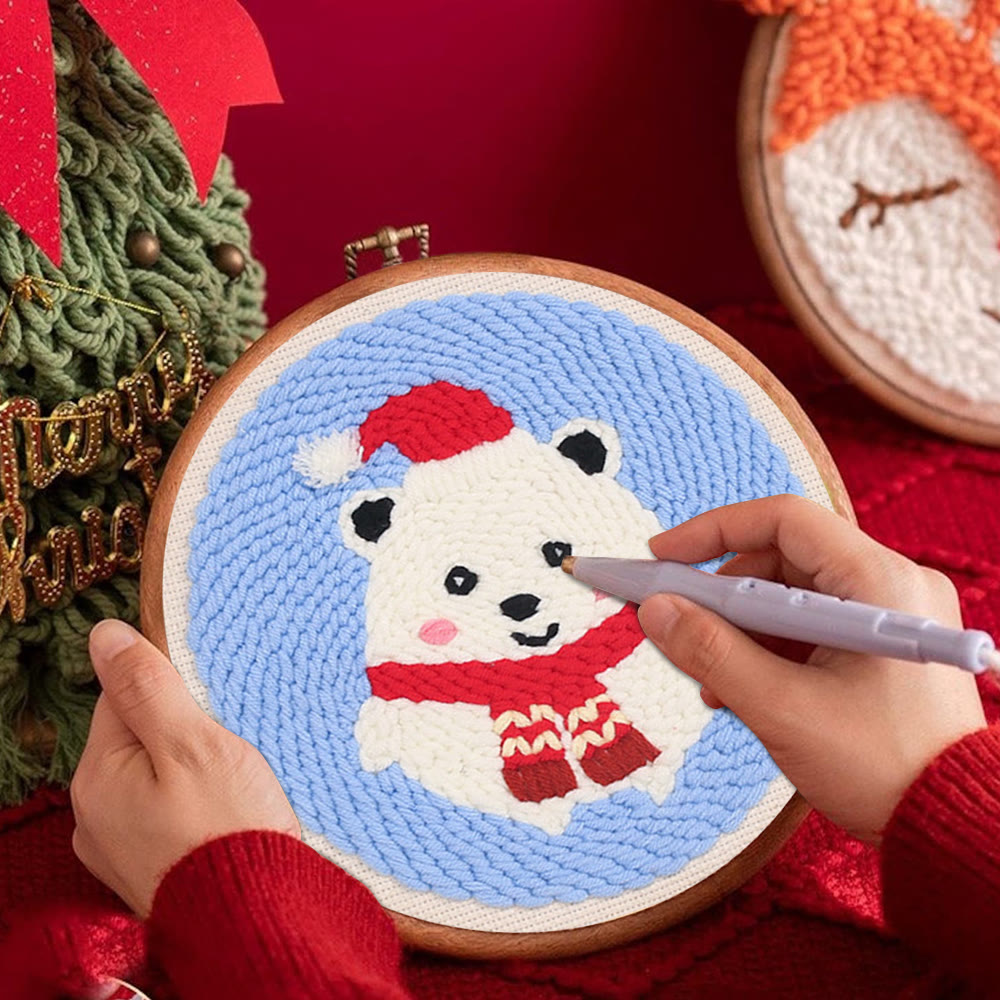 Cute Polar Bear Punch Needle Kit - Christmas Home Decor |  Diy Animal Handcraft  - image 4