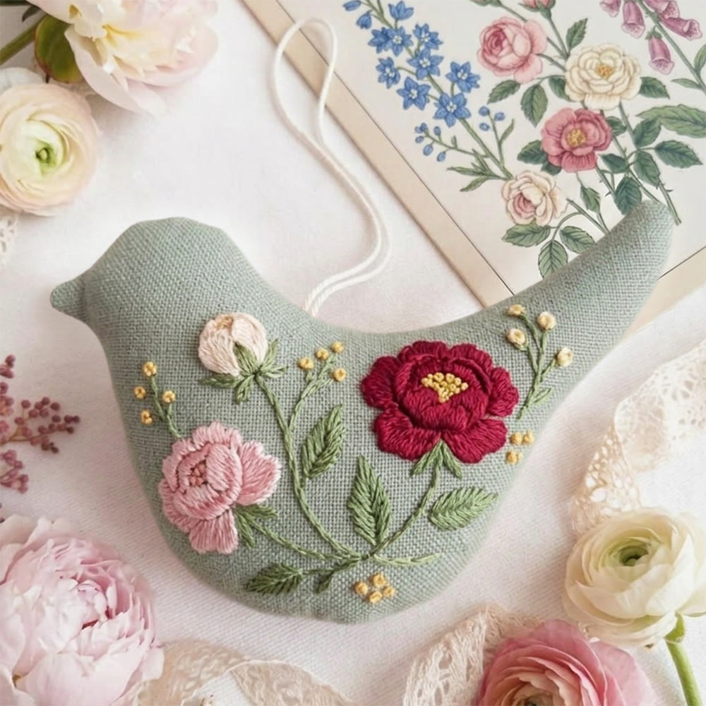 Rubbyoo Bird-shaped Embroidery Kit - Vintage Rose Design | Romantic Cottage Style Embroidery | Craft Lover Gift  - image 3